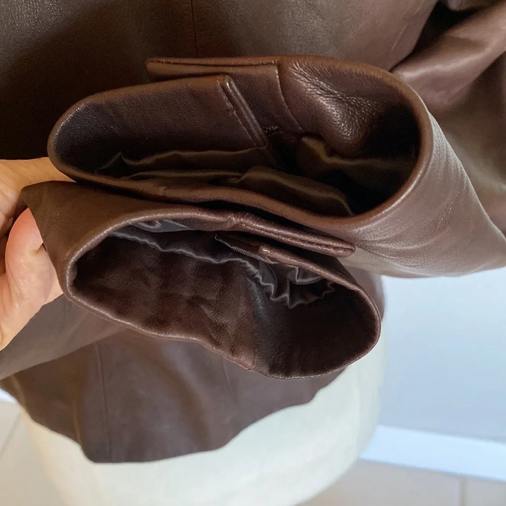 Butter-soft lamb skin chocolate brown Antonio Melani leather jacket, S - Picture 6 of 13